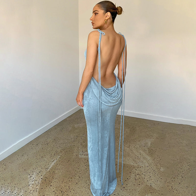 Muliana – Langes grünes Abendkleid mit offenem Rücken für Damen
