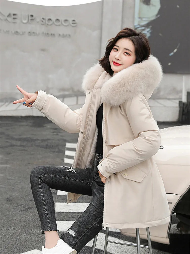 Women's fur hooded down jacket