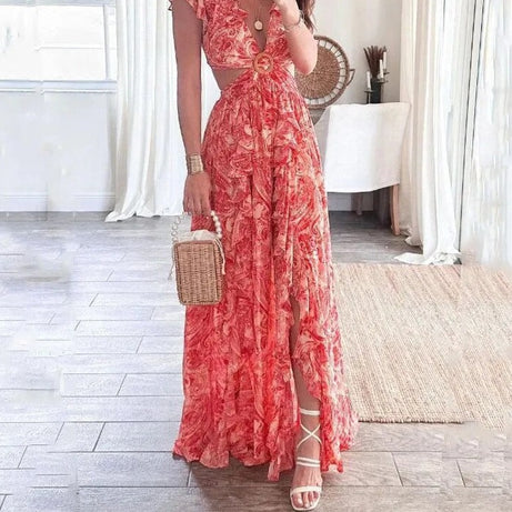 Robe bohème fendue évidée pour femme Elly