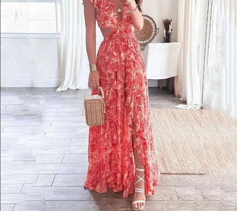 Robe bohème fendue évidée pour femme Elly