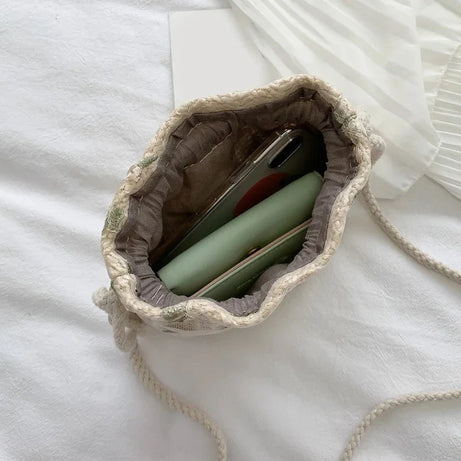 Sac Femme Bourse avec Fleurs Brodées