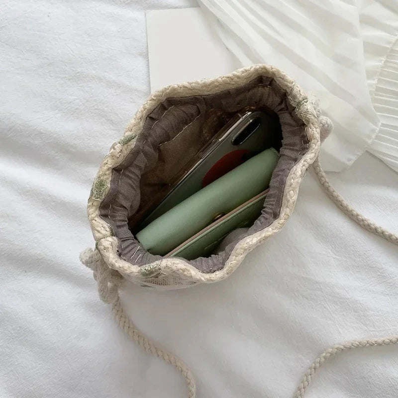 Sac Femme Bourse avec Fleurs Brodées