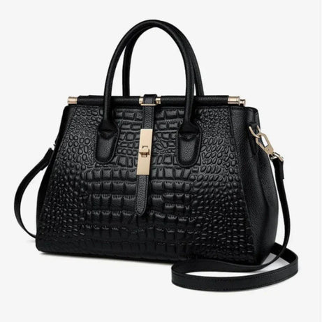 Sac à Main en Cuir Femme Noir Motif Crocodile