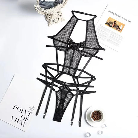 Robe libertine - Ensemble lingerie sexy avec soutien-gorge et jarretières