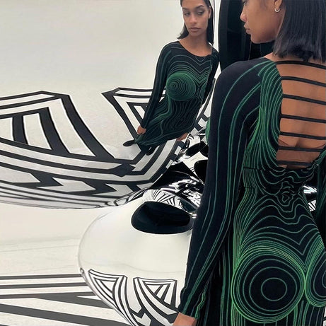 Robe Longue Verte à Manches Coupe moulante pour Femme - TREE