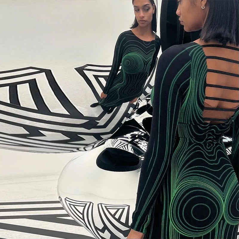 Robe Longue Verte à Manches Coupe moulante pour Femme - TREE