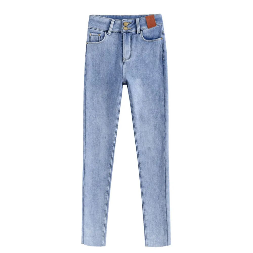 Jike warme Damenjeans mit mittelhohem Bund