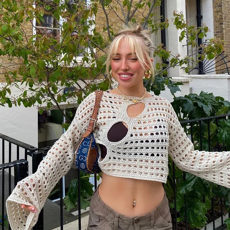 Pull court évidé avec esthétique Pour Femmes