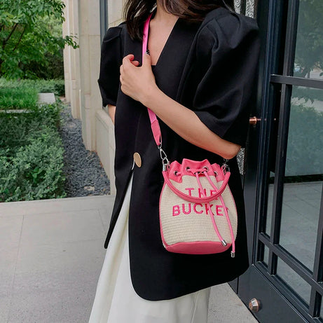 Sac Femme Seau Vintage en Paille