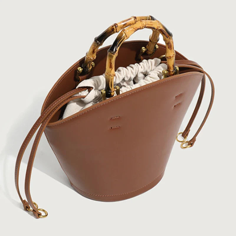 Sac à Main Seau avec Poignée en Bambou