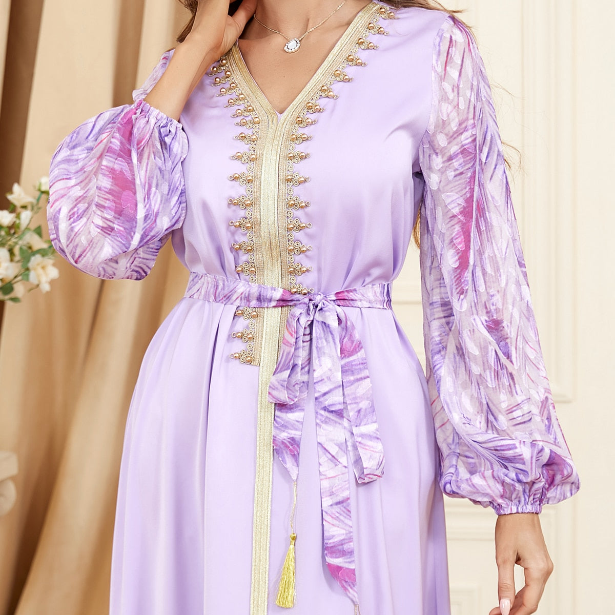 Caftan marocain Fleur de Jasmin - Violet