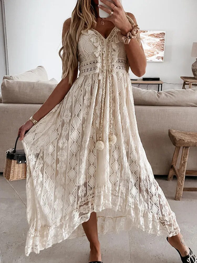 Boho-Stil, Spitze, böhmisches Kleid für Damen, Retro