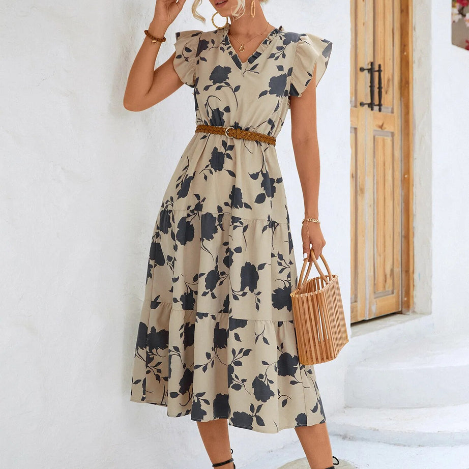 Bally Damen-Böhmisches, ärmelloses Rüschenkleid