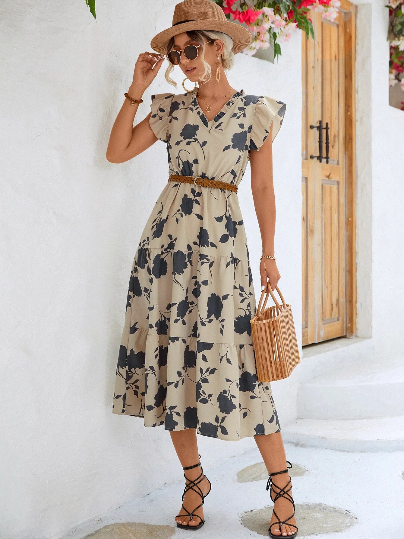 Bally Damen-Böhmisches, ärmelloses Rüschenkleid