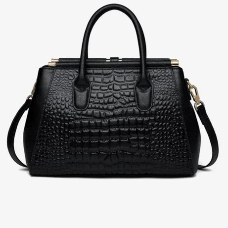 Sac à Main en Cuir Femme Noir Motif Crocodile