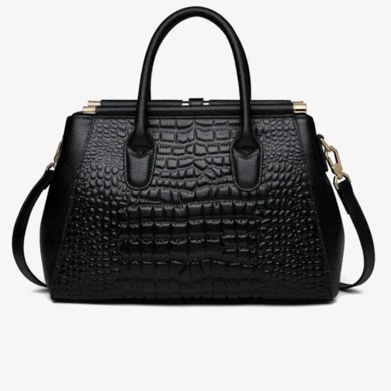 Sac à Main en Cuir Femme Noir Motif Crocodile