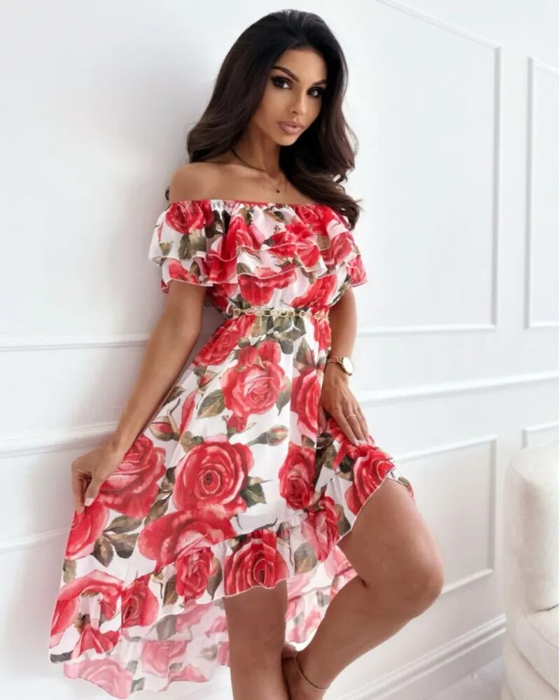 Elegantes Bohemian-Kleid mit Blumendruck für Damen