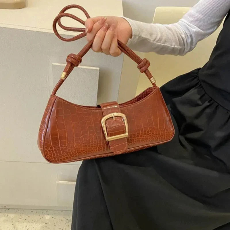 Sac à Main Baguette Simili avec Boucle Métallique Chic