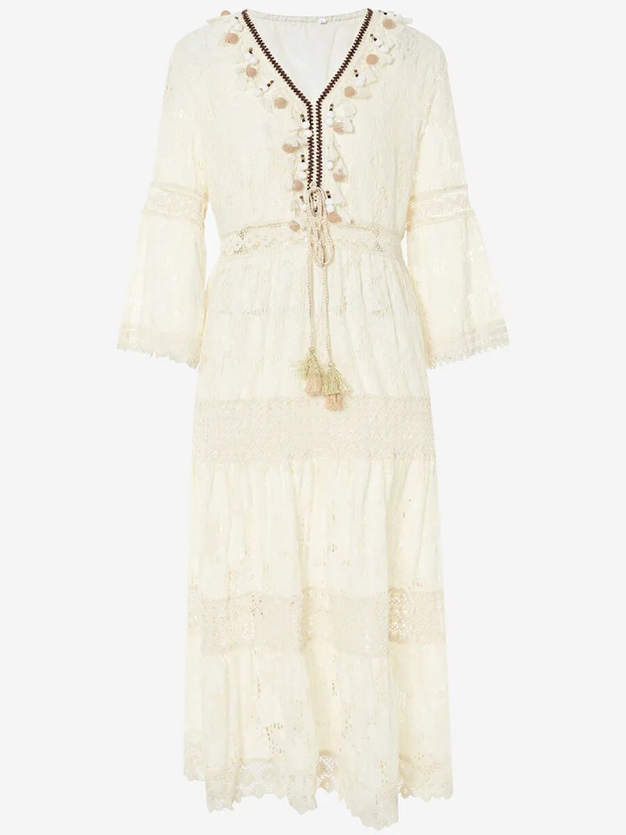 Boho-Stil, Spitze, böhmisches Kleid für Damen, Retro