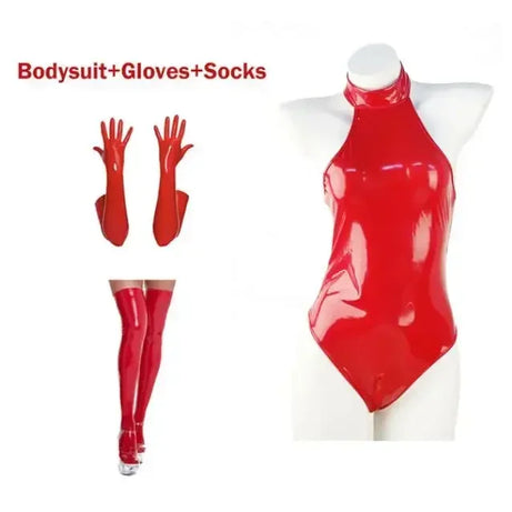 Robe libertine - Catsuit en cuir PU brillant avec zip et ouvertures