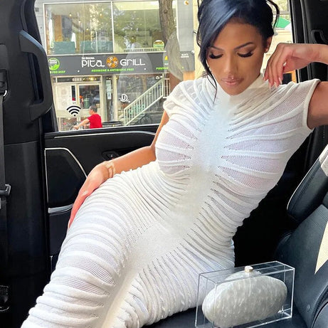 Xiana - Robe soirée en tricot à manches courtes pour femmes