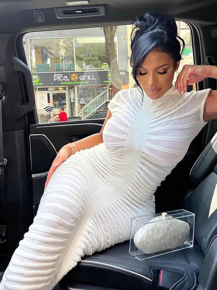 Xiana – Damen-Abendkleid aus Strick mit kurzen Ärmeln