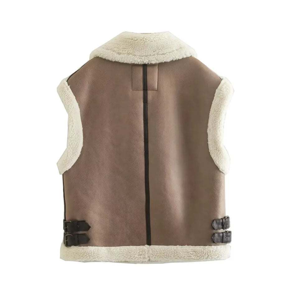 Gilet en fausse peau de mouton pour femme