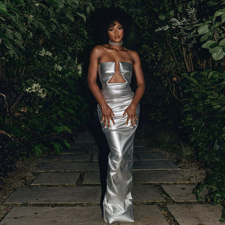 Robe longue en cuir Pu pour femme - Doyen