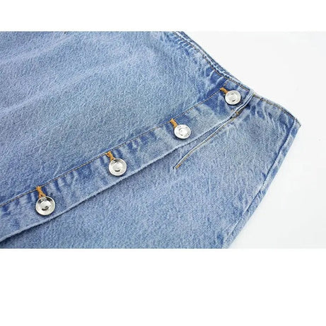 Jupe en jean longue rétro décontracté avec bouton pour femme