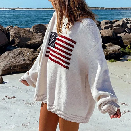 Ästhetischer Strickpullover mit langen Ärmeln für Damen
