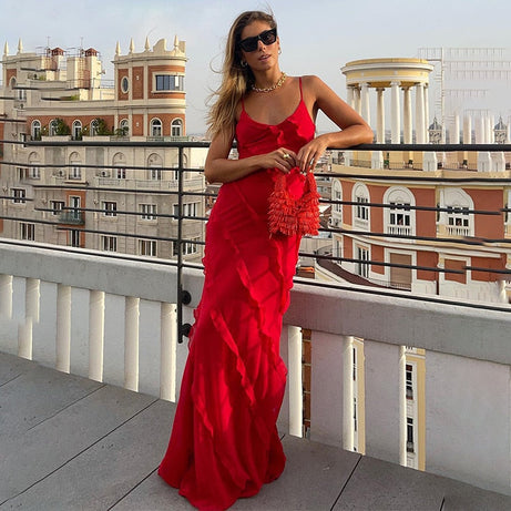 Betty – Elegantes Maxi-Abendkleid mit Rüschen und tiefem V-Ausschnitt für Damen
