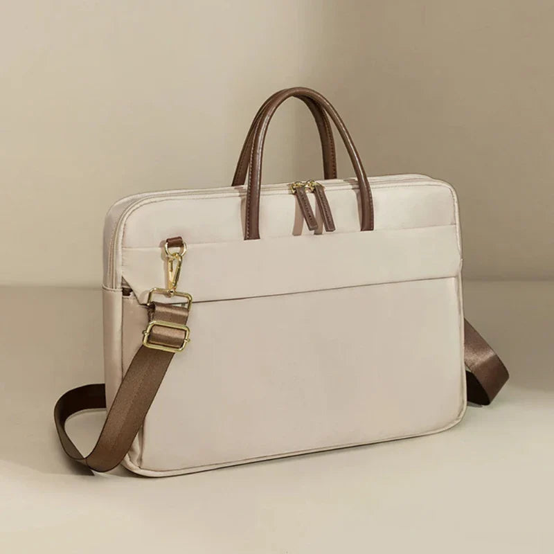 Sac Ordinateur Femme Beige en Nylon