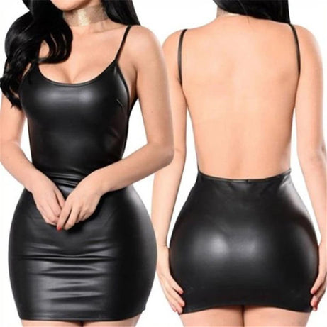 Robe libertine - Robe en simili cuir dos nu effet mouillé