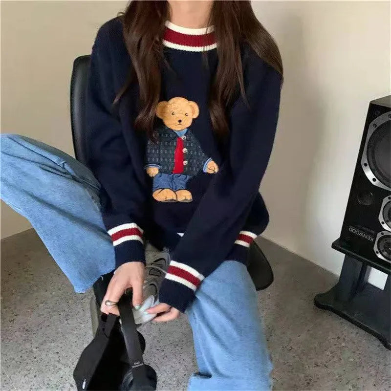 Pull ours de dessin animé de style japonais pour femmes