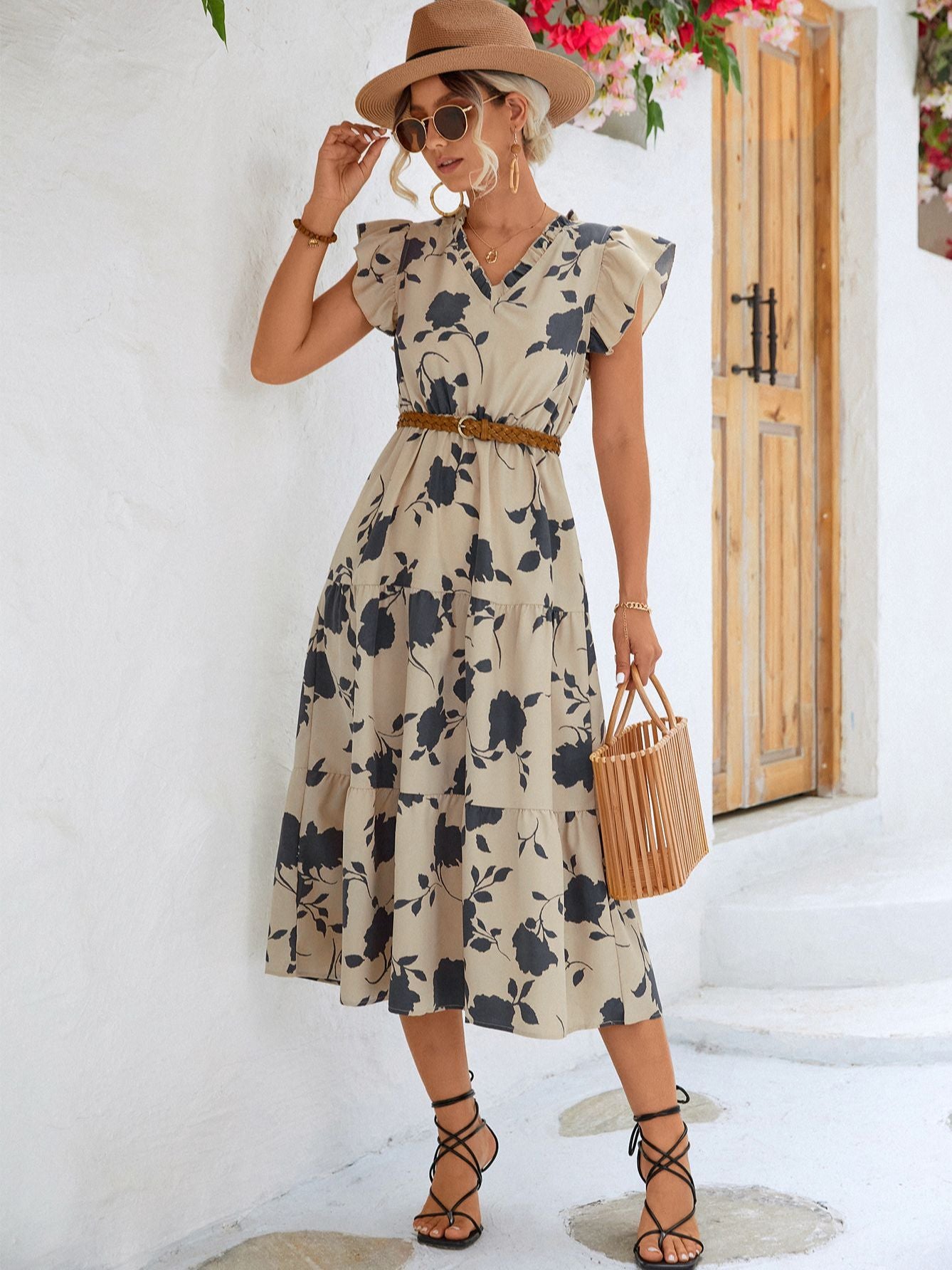 Bally Damen-Böhmisches, ärmelloses Rüschenkleid