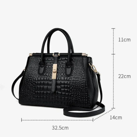Sac à Main en Cuir Femme Noir Motif Crocodile