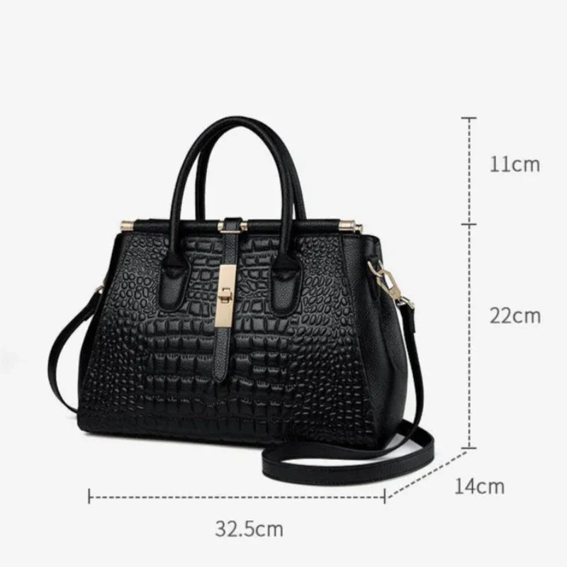 Sac à Main en Cuir Femme Noir Motif Crocodile