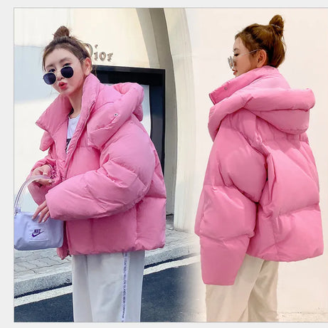 Short loose thick down jacket for women