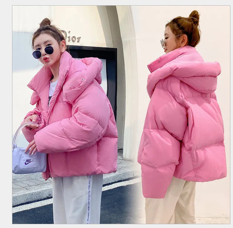 Short loose thick down jacket for women