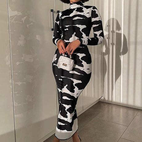 Riana - Longue robe de soirée crayon moulante à manches longues pour femme