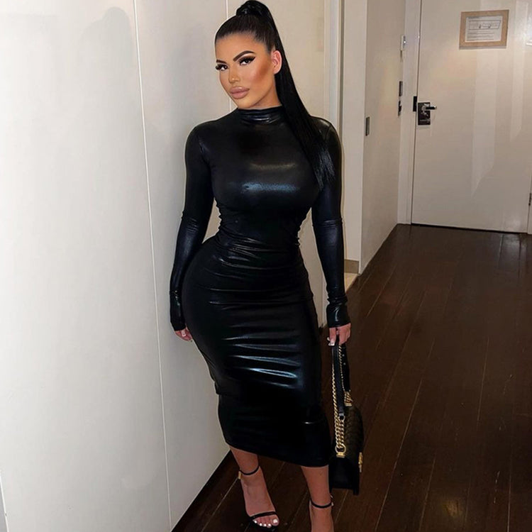 Solides Rollkragen-Langarmkleid für Damen - Dakee