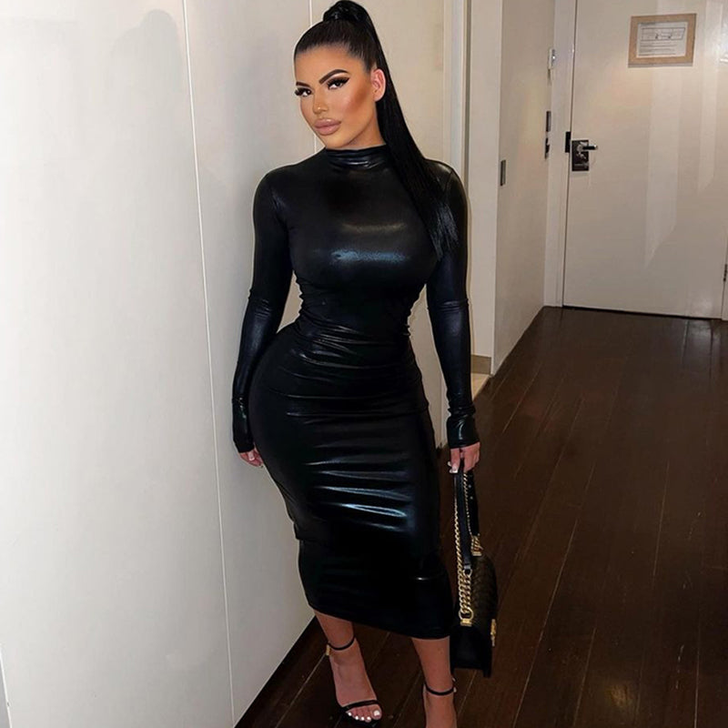 Solides Rollkragen-Langarmkleid für Damen - Dakee