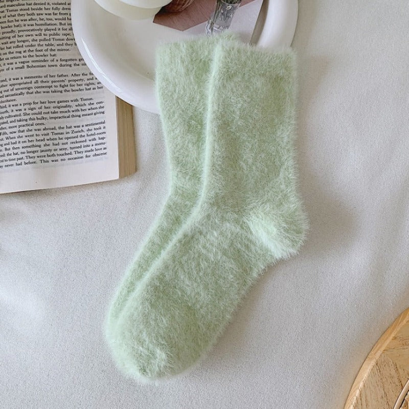Chaussettes longues femme peluche couleurs pastel Mila