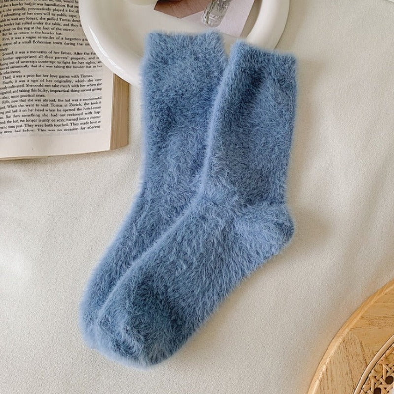 Chaussettes longues femme peluche couleurs pastel Mila