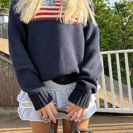 Ästhetischer Strickpullover mit langen Ärmeln für Damen