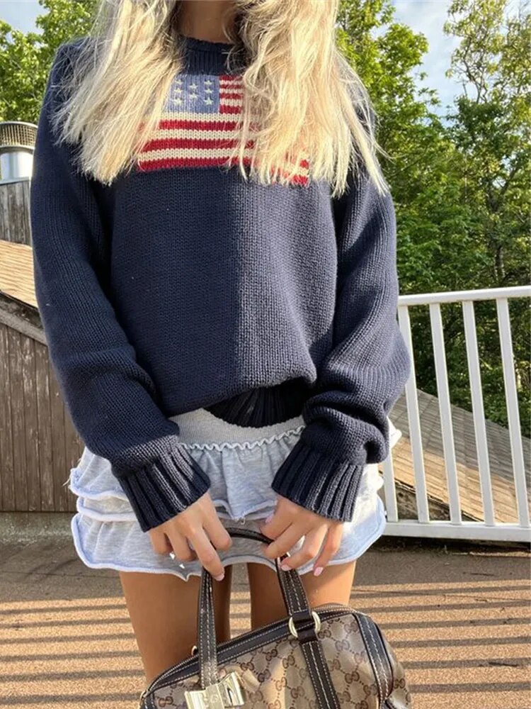 Ästhetischer Strickpullover mit langen Ärmeln für Damen