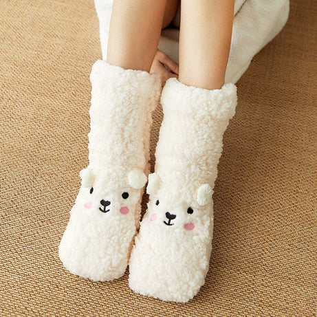 Lange Plüschsocken für Damen mit Teddybärmuster Katalina