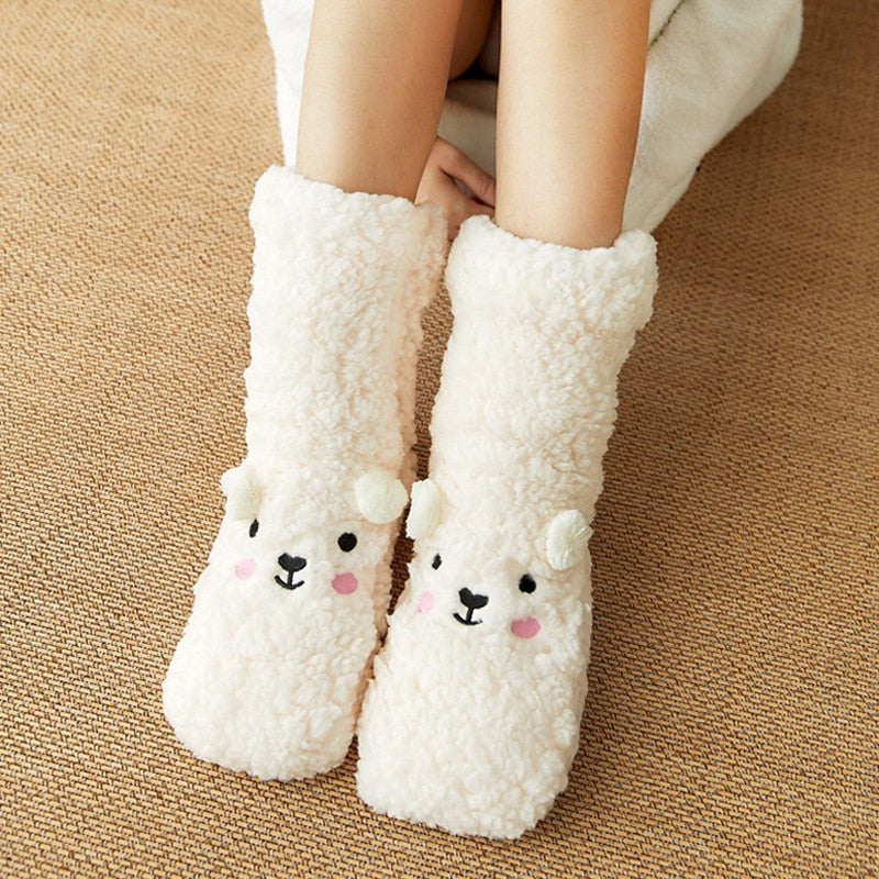 Lange Plüschsocken für Damen mit Teddybärmuster Katalina