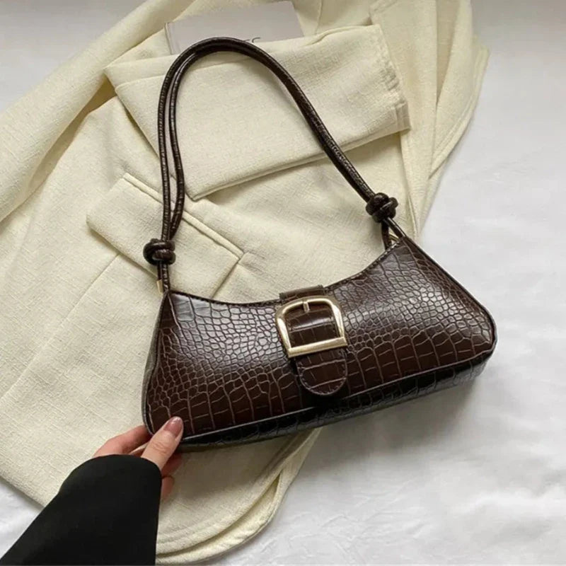 Sac à Main Baguette Simili avec Boucle Métallique Chic