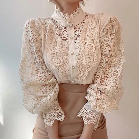 Embroidered lace blouse for women